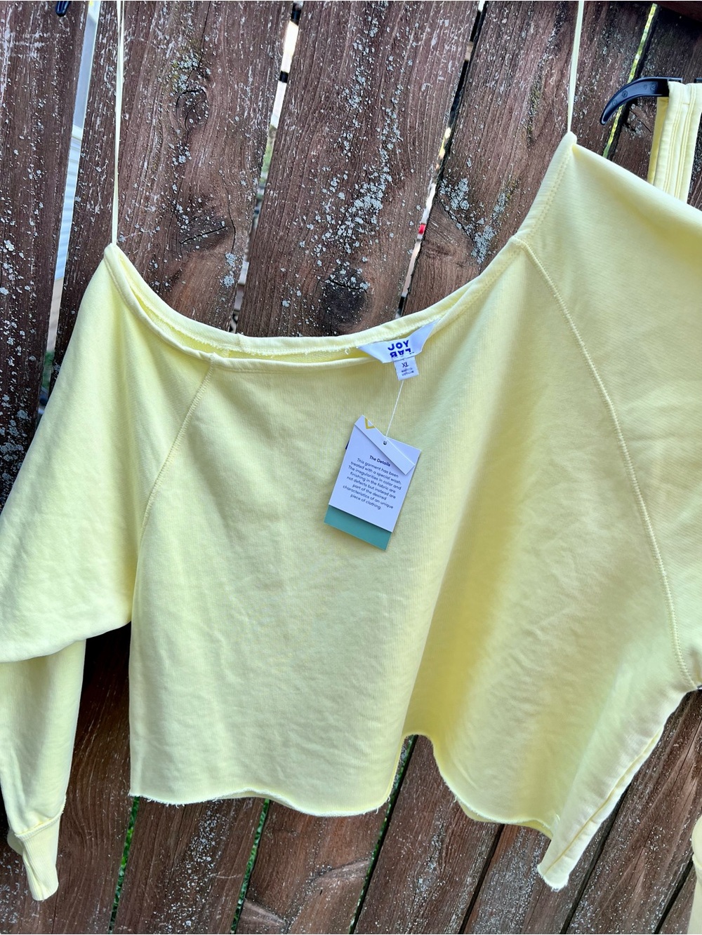 NWT Joy Lab Cotton Butter Yellow Off-shoulder Sweatshirt XL raw hem athleisure - Picture 7 of 12